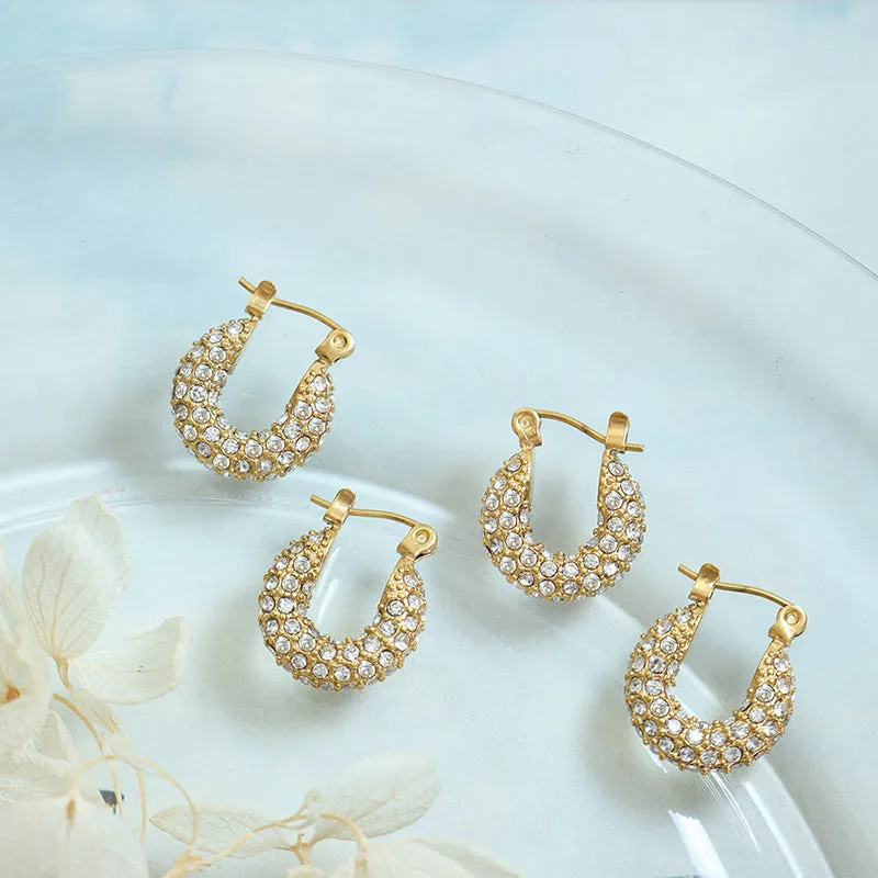 Zirconia Embellished U-Shaped Earrings - Everyday Genie Collection