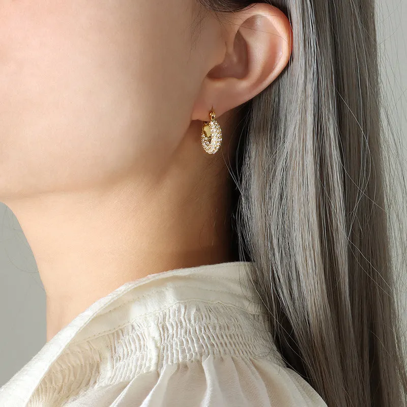 Zirconia Embellished U-Shaped Earrings - Everyday Genie Collection