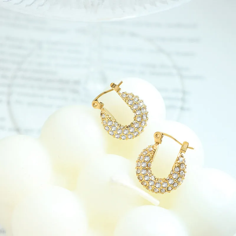 Zirconia Embellished U-Shaped Earrings - Everyday Genie Collection